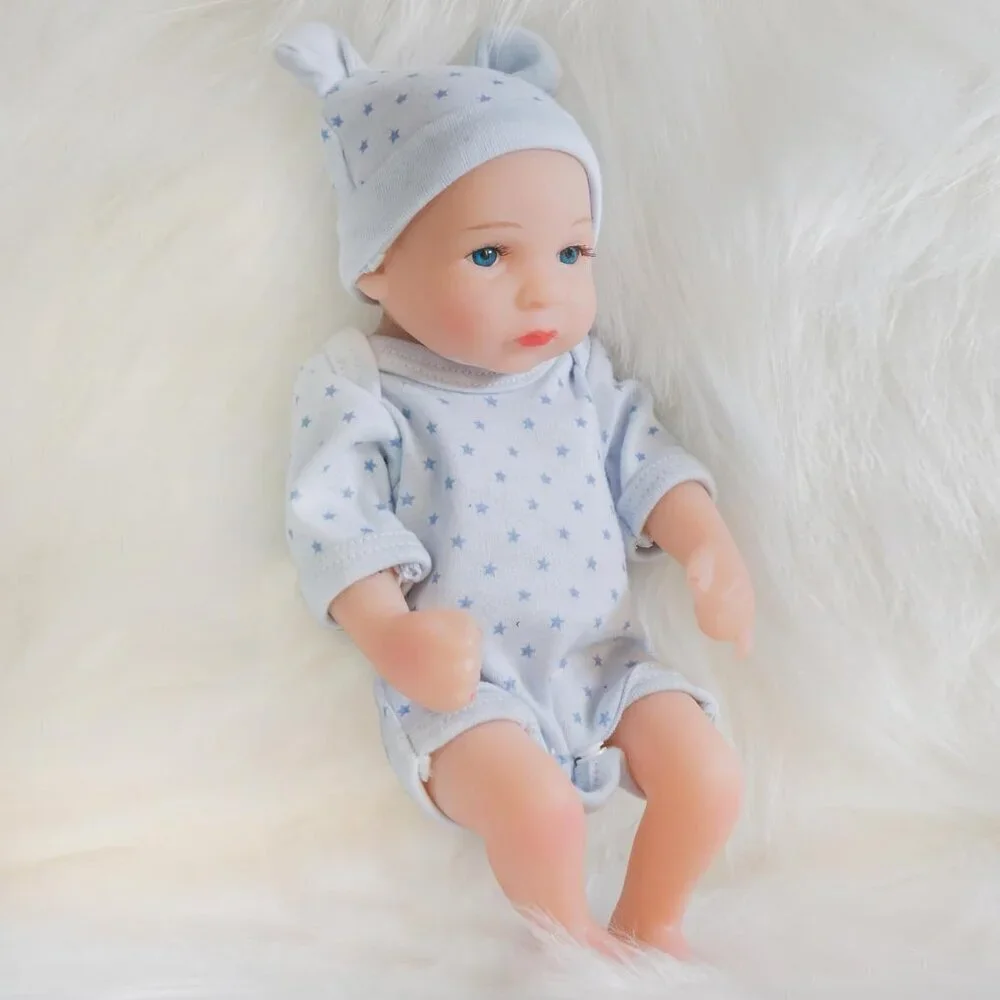 🆕10inch Full Vinyl Body Newborn Baby Doll Poseable Limbs  Blue Star Boy